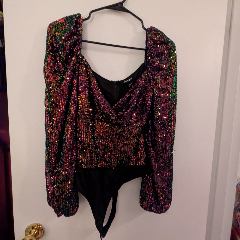 Revamped Sequin Bodysuit - Black and Multicolor